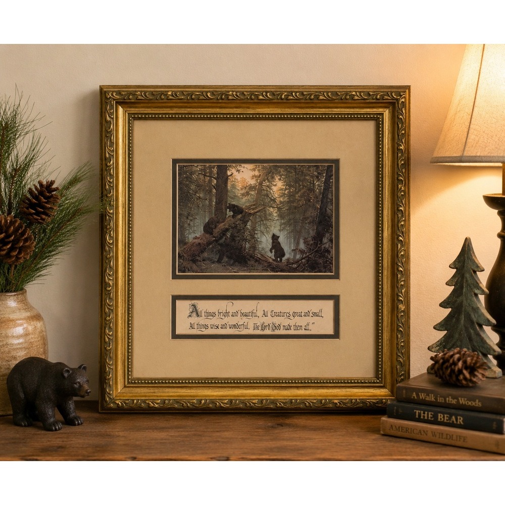Don Jonas Calligraphy Framed Bear Print Inspiration Quote Rustic Cabin Art 12x13